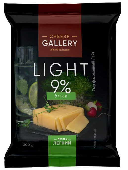 Cheese Gallery Сыр Лайт полутвердый 9%, 200г, 200 г