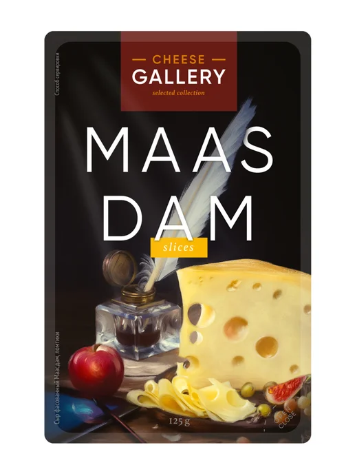 Cheese Gallery Сыр Маасдам нарезка 45%, 125г, 125 г