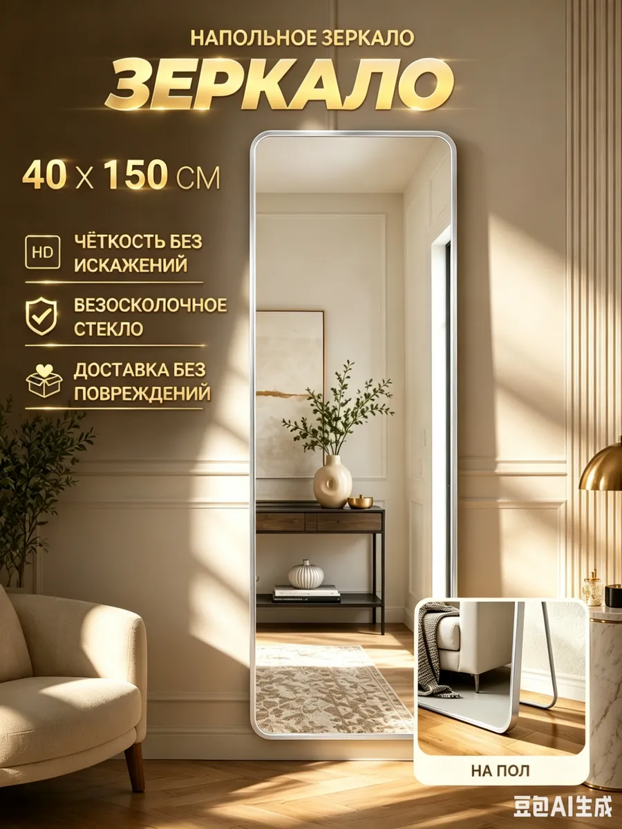 Зеркало напольное в полный рост,150×40см,черная рама