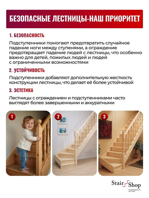 StairShop Лестница деревянная межэтажная проем 950х1710 мм (правая), 770x1895 мм, фото 4