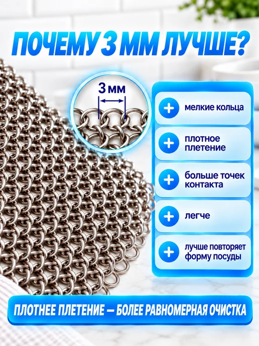 Металлическая тряпка для мытья посуды кольчуга 10*10 см, вариант, фото 2