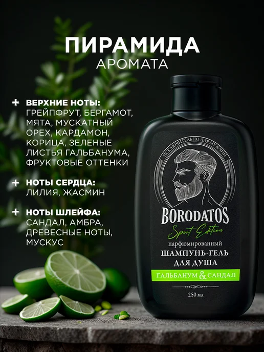 BORODATOS Парфюмированный шампунь гель для душа 2в1, 1л, 250 мл, фото 4