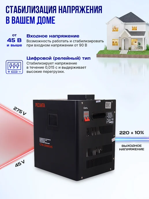 РЕСАНТА Стабилизатор напряжения СПН-20000 45, релейный, вариант, фото 3