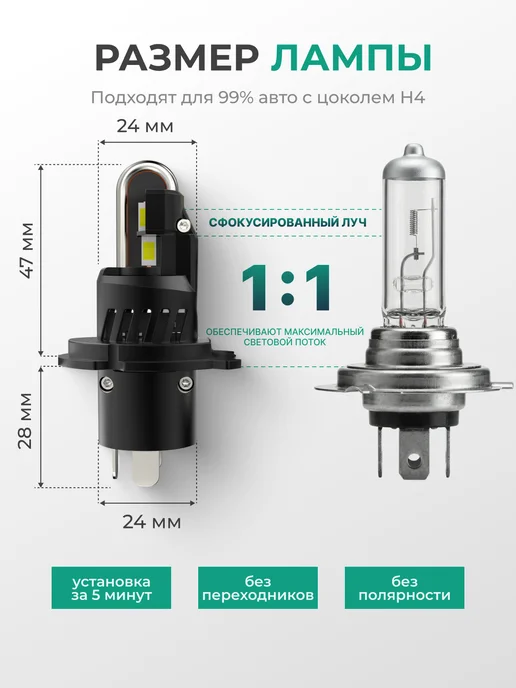 LEDBRITED Светодиодные Лампы U50 H4, вариант, фото 3