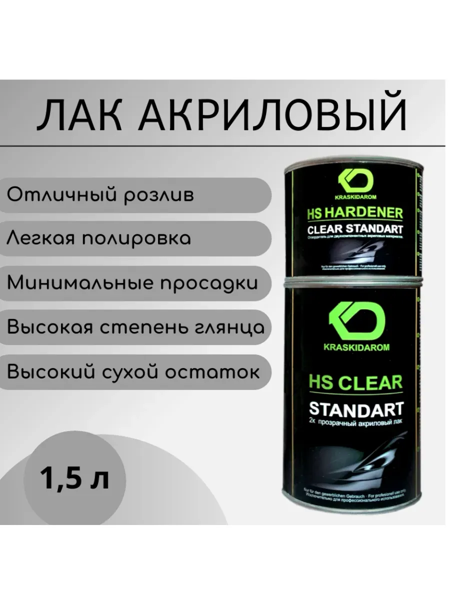 Лак акриловый 2+1 в комплекте с отвердителем 1л + 0,5