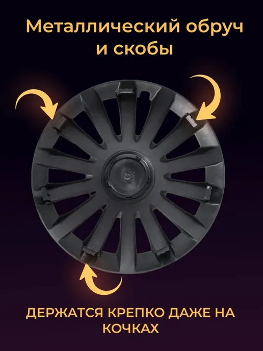 Колпаки на колеса R14 Комплект 4шт. METEOR StarPulse Black, 4 шт, фото 4
