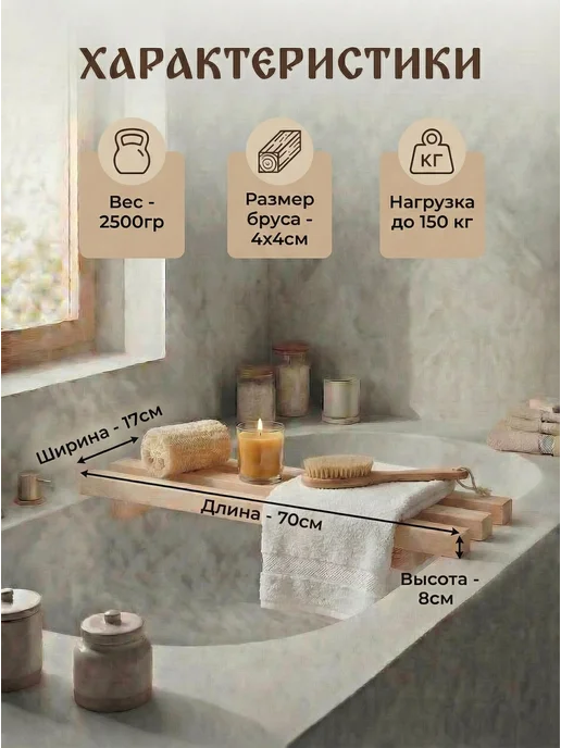 Mirus Group Сиденье в ванну усиленное, размер 70х17х8 см, до 150 кг, 70x17x8 см, 150 кг, фото 3