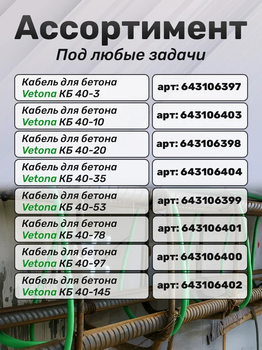 Vetona Кабель для бетона КБ 40-10, зеленый, фото 6
