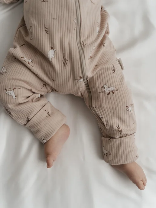 Mari baby Слип для новорожденных на молнии комбинезон нательный, бежевый, фото 8
