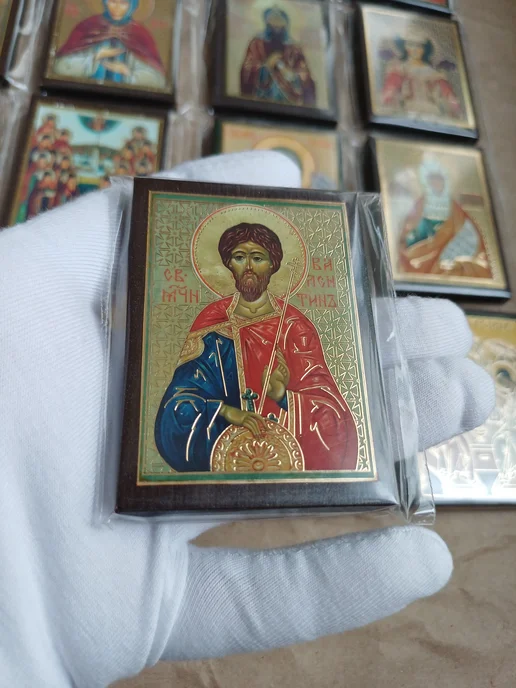 Освященная мини икона "Святой Валентин" 4х6 на МДФ-6, 4x6, фото 5